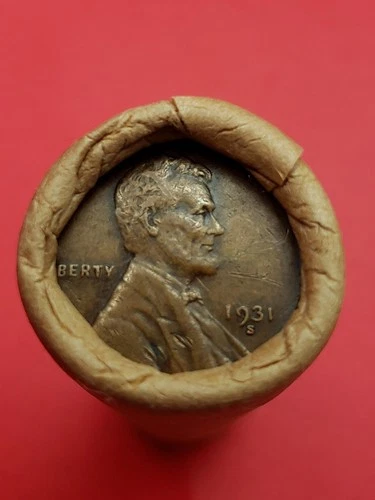 AU 1931-S LINCOLN WHEAT CENT 1916S LINCOLN WHEAT PENNY COIN ROLL ENDS BANKROLLED