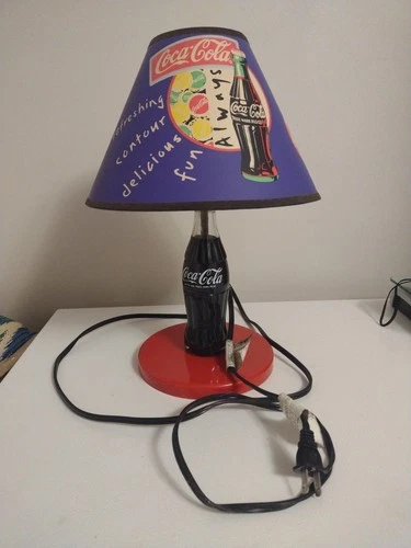 Vtg 1999 Coca-Cola Bottle Lamp & Shade w/Red Plastic Base Works Read Description