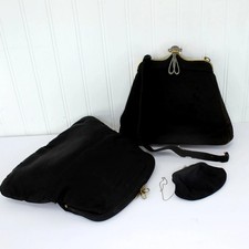 Pair Vintage Black Formal Purse Handbag Repurpose DIY Marcasite RS