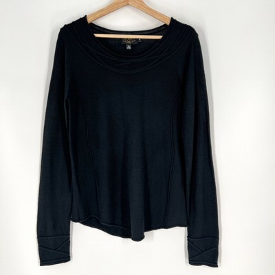 Icelandic Design Wool Blend Sweater 3D Knit Medium Black Pullover Scoop Neck 
