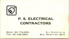 P.S. Electrical Contractors Hackensack NJ Vintage Business Card