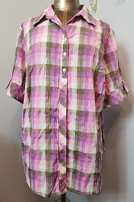 Alia Purple/Gray/White Checkered Shirt Womens Size 20W Chest 50 SS 232-35843