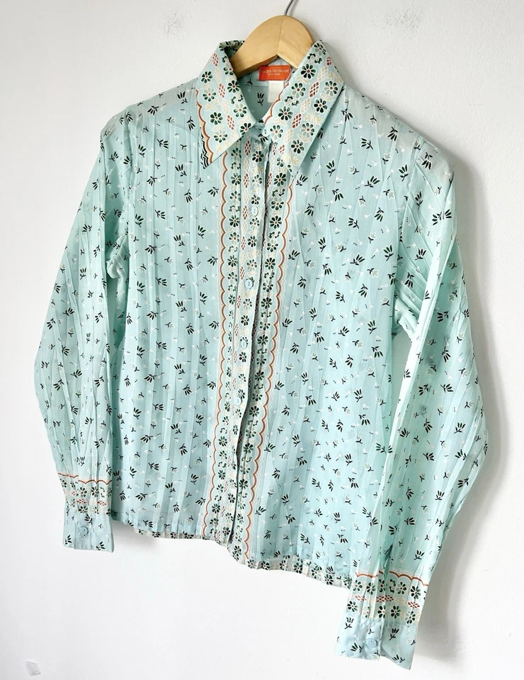 ROBERTA FREYMANN винтажный острый заостренный воротник легкий инженерный принт Топ M - Изображение 4 из 4