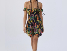 Urban Outfitters Women’s Aubrey Off The Shoulder Floral Mini Dress Medium Black
