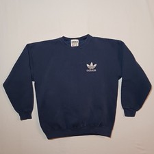 Vintage Adidas Mens Pullover Sweatshirt Size M Blue Trefoil Embroidered Oversize