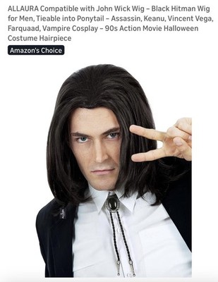 Wig Compatible with John Wick Wig   Black Hitman Wig for Men & bolo tie