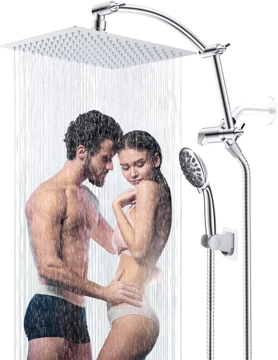 All Metal Shower Head,10'' High Pressure Rain Shower Head Handheld Combo