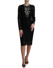 DOLCE & GABBANA Dress Black Lace Crystal Embellished Sheath IT36/US2/XS 4430usd