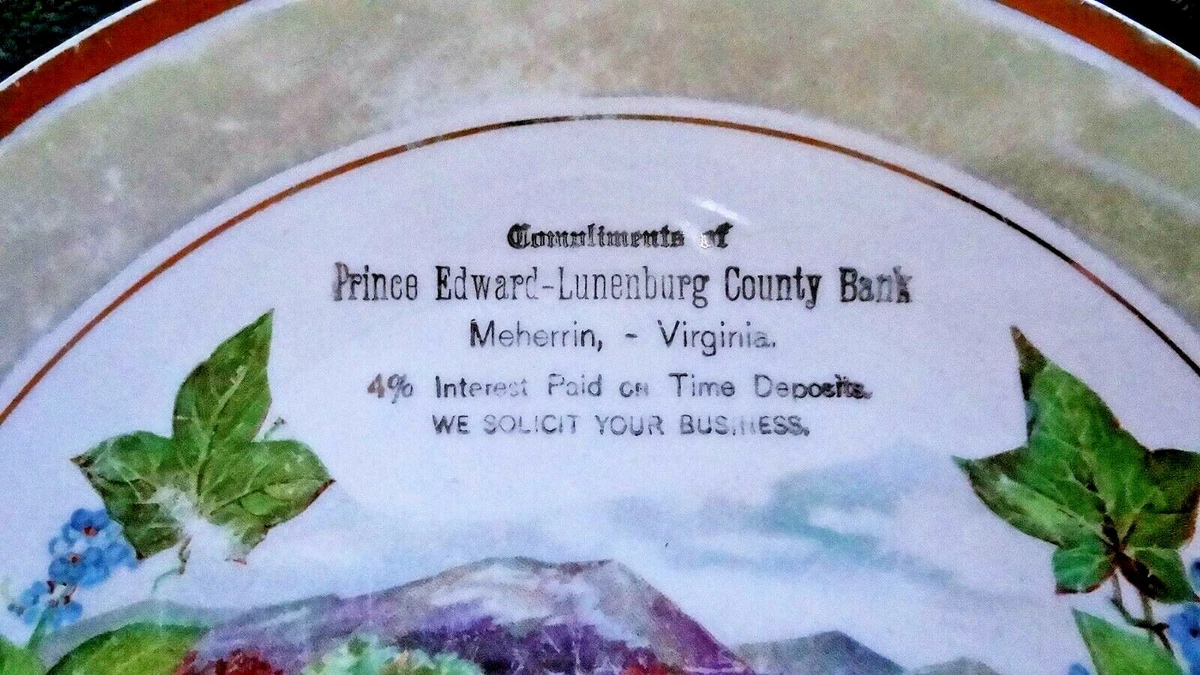 1909 PRINCE EDWARD-LUNENBURG COUNTY BANK Advertising Calendar Plate  MEHERRIN, VA | eBay