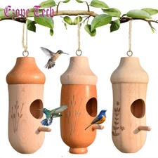 Hummingbird House Wooden Hand Craft Ornament Outdoor Garden Patio Hanging Decor