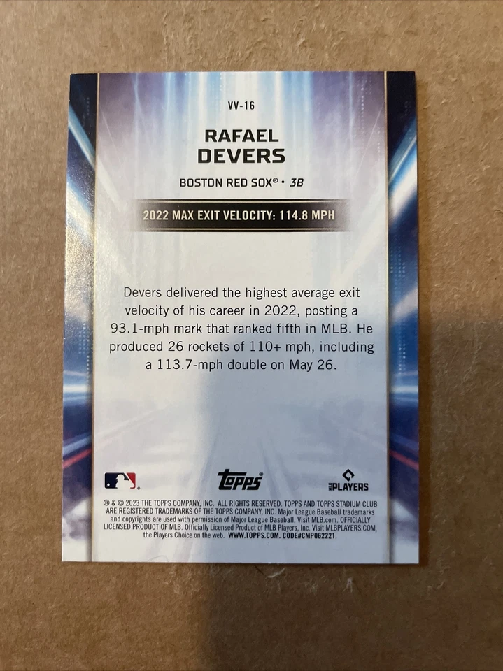Rafael Devers 2023 Topps Stadium Club Virtuosos of Velocity VV-16 Boston Red Sox - Image 2 of 2