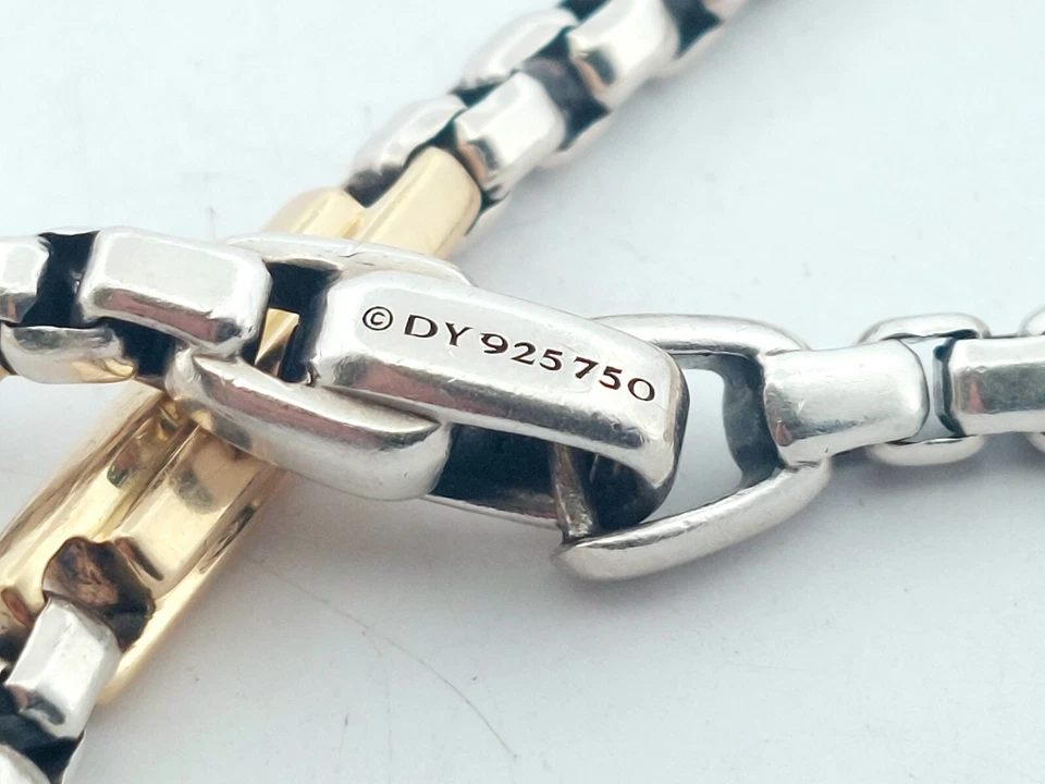 David Yurman Streamline Station 盒链 18k 黄金纯银手链 7.5 — 第 4/4 张图片