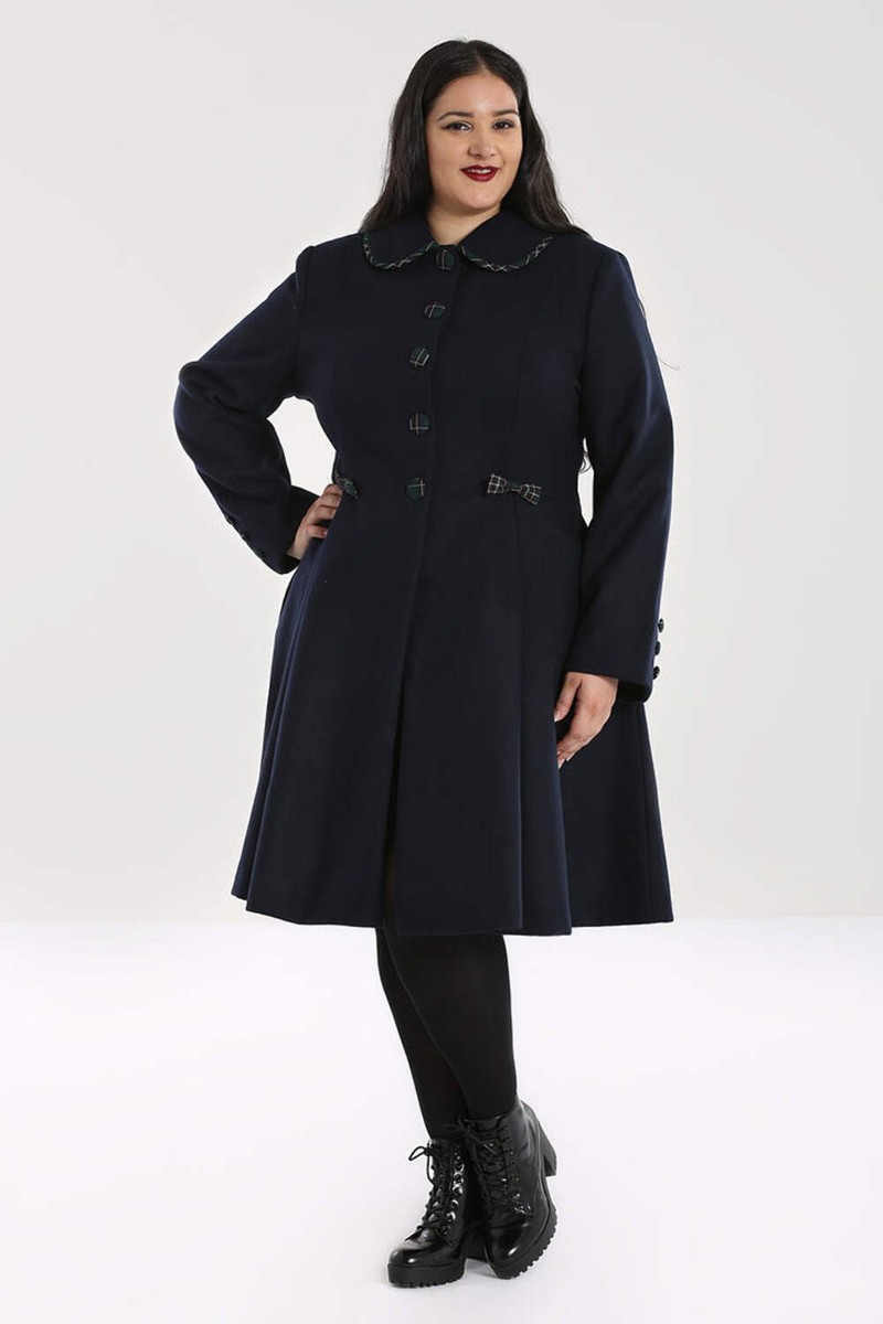 Tiddlywinks Coat Hell Bunny 2xl 18 Navy Tartan Bow Vintage 50s
