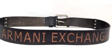 Vtg Y2K ARMANI EXCHANGE Men's Belt AX Black EMBOSSED LOGO Silver Studs Fits 36 *