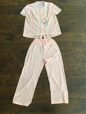 Vintage Henson Kickernick Med 36 Pajama 2 piece Set Pink Nylon Union Shirt Pants