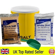 25L Yellow GRIT BIN with 10KG White Salt Rock GRIT Salt ICE Snow