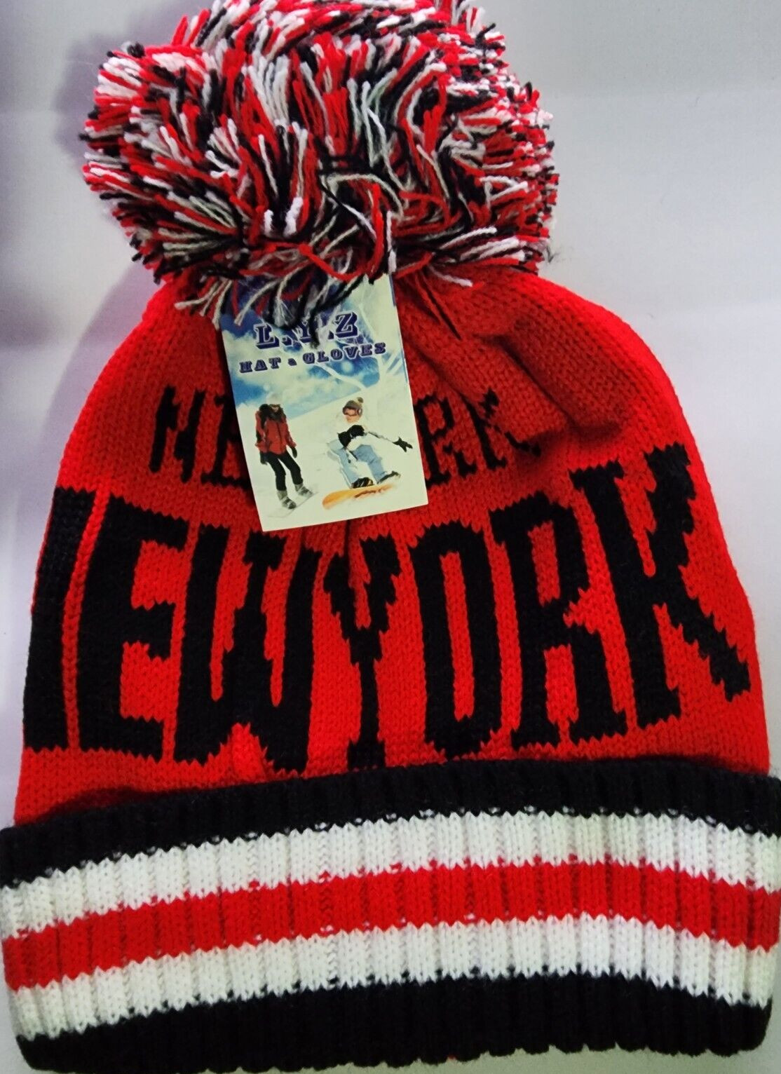 L.Y.Z. New York Short Cuffed Beanie Color Red, Black & White one Size Fit All