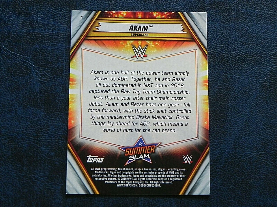 2019 Topps WWE Summerslam BRONZE 1 Akam RAW - Image 2 of 2