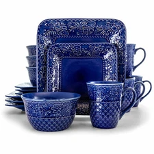 Elama Indigo Lotus 16 Piece Square Dinnerware Set