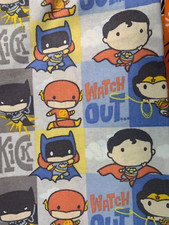 Super Hero Kids Scrap 9"x 21 , Cotton Fabric Fat Eighth, Batman, Superman, Flash
