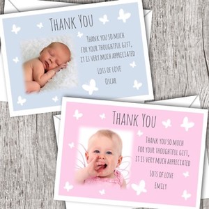 Personalizzata Foto Cartoline Di Ringraziamento Annuncio Battesimo Baby Ragazzo Ragazza D77 Ebay