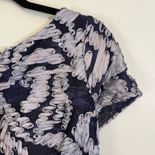JS Collection Womens 8 Soutache Lace Top Stretch Pencil Skirt Midi V Back Blue - Picture 9 of 13