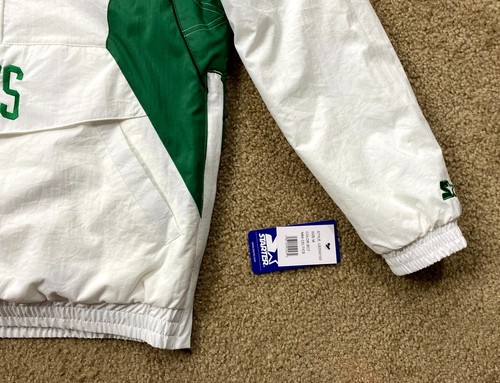 Celtics Jacket Boston Starter Hooded Half Zip Pullover M L XL 2X WHITE - Picture 7 of 9