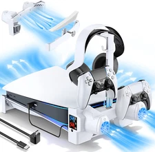 PS5 Stand with 3-Level Cooling Fans PS5 Accessories Controller Charging Station