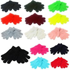 1 PAIR of KIDS Stretch Gloves Winter Warm Girls Boys Black Soft Magic Knit Child