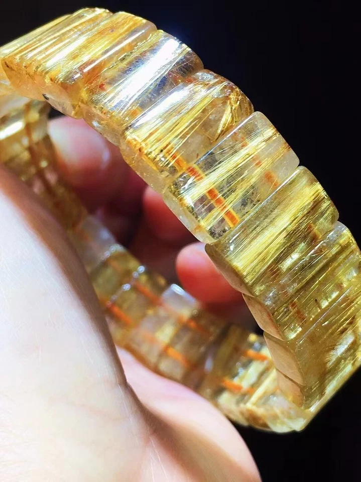 Brazalete de cuentas rectangulares de cuarzo de titanio rutilado oro natural 15x8,5 mm AAAA Foto 4 de 4