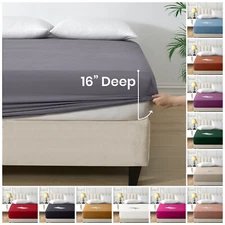 Full Fitted Sheet 16” Extra Deep Pocket Elastic Bed Sheets Twin Full King Queen