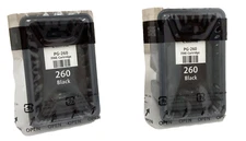 SEALED Lot of 2 Genuine Canon Pixma 260 PG-260 BLACK Ink Cartridges BULK PACKAGE