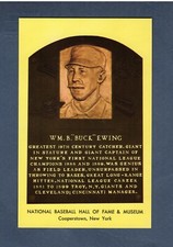BUCK EWING, Giants~Spiders~Reds~Troy ~ 1964 HOF postcard Curteichcolor GREEN ink