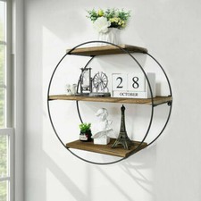 Circle Rustic Decor Floating Wall Shelves Metal Storage Rack Bedroom Living Room