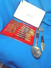  SIAM BRASS BUDDHA SERVING SET  Serving Thailand Fork Spoon Table Knife Fork .40