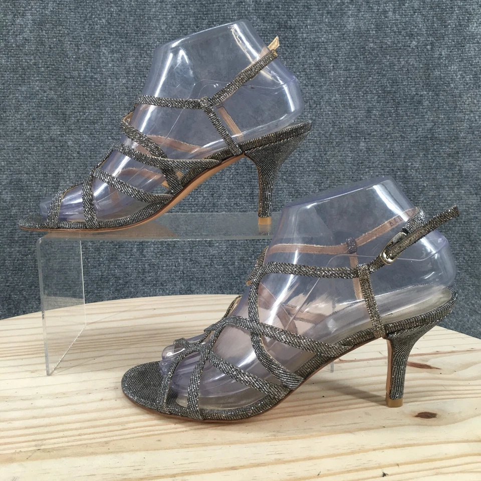 Stuart Weitzman Heels Womens 7 M Turning Up Sparkle Strappy Slingback Silver - Image 2 of 4