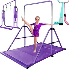 Barra de gimnasia plegable actualizada con anillos, barra Kip plegable con base.