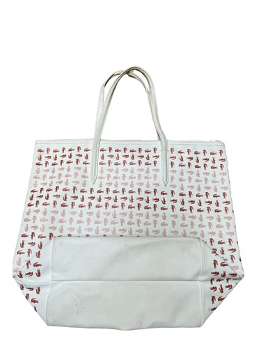 Lacoste Tote Beach Bag Zip Closure Red and White Logo Vinyl/Rubber tote - Picture 3 of 7