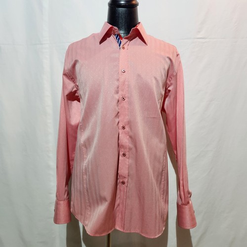 Scoop Men In Town Men's Salmon Shirt Geometric Long Sleeve Flip Cuff Sz XL 43/44 - Foto 3 di 10