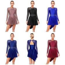 Women's Dancewear Gymnastics Dress Jazz Costume Patchwork Leotard Keyhole Latin