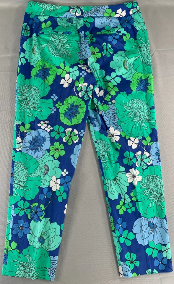 Vestido CAPPAGALLO Talla 10 Línea A Azul Turquesa Verde Floral Sin Mangas Volantes Foto 3 de 4