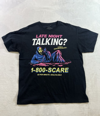Ghost Face Graphic Tee ''Late Night Talking? CALL 1-800 SCARE'' Scream Horror Sz L