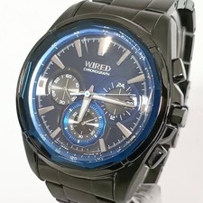 Good Working SEIKO WIRED Chronograph 7T12-0AT0 Gunmetal Black Blue Men's Watch