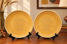 2 Vtg Franciscan Harvest Wheat Dinner Plates 10.5? Golden Brown Fall CA Pottery