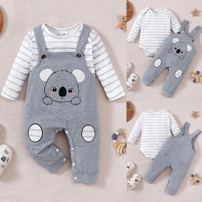 Baby Jungen Langarm Strampler Babykleidung Gestreift Bodysuit Lang Hosenanzug