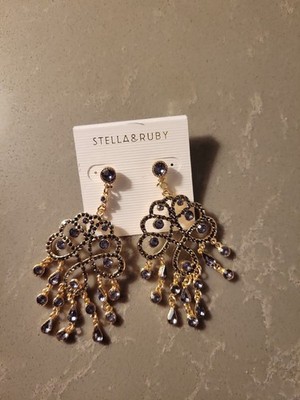 Grey Gold Boho Chandelier Earrings New NWT Stella & Ruby Sparkle Dangle Pierced