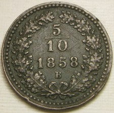 AUSTRIA 5/10 Kreuzer 1858 B - Copper - Franz Joseph I. - VF+ - 745 *