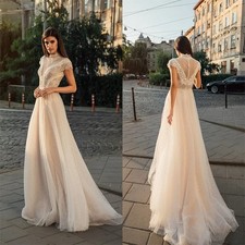 Gorgeous A Line Wedding Dresses Lace Applique Boho Bridal Gowns Ruched Tulle
