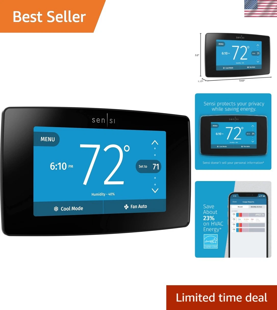 Energy Star Certified Sensi Smart Thermostat with Touchscreen and Alexa Support