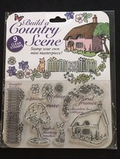 Build a Country Scene thatched cottage wood fence tree cat clear craft stamp set